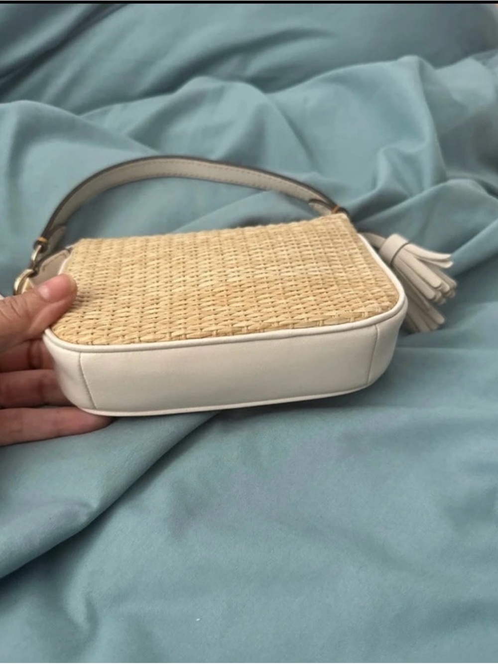 Coach Nolita 15 Straw Woven Mini Bag in Natural and White with Gold Hardware - Picture 5 of 7